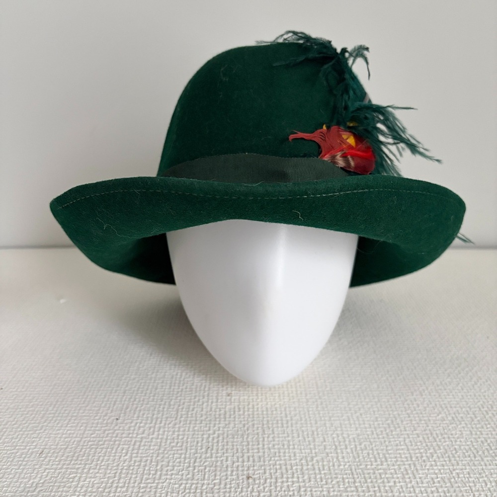 Glenover Vintage Wool Felt Feather Plume Fedora Hat Green